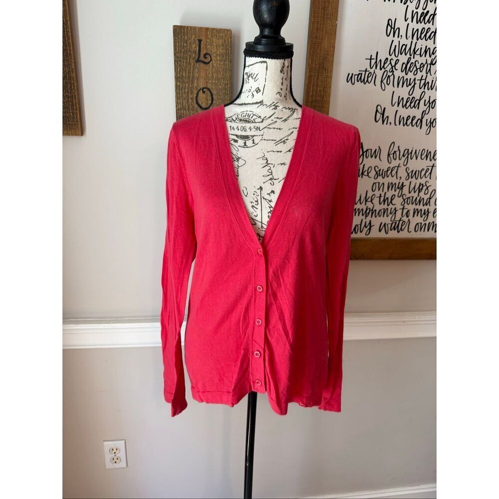Garnet Hill Women's Knit V-Neck Button Front Cardigan Sweater Pink Size Medium